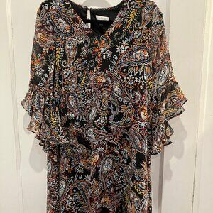 calvin klein womens black dress with many colors and draped sleeves size 2